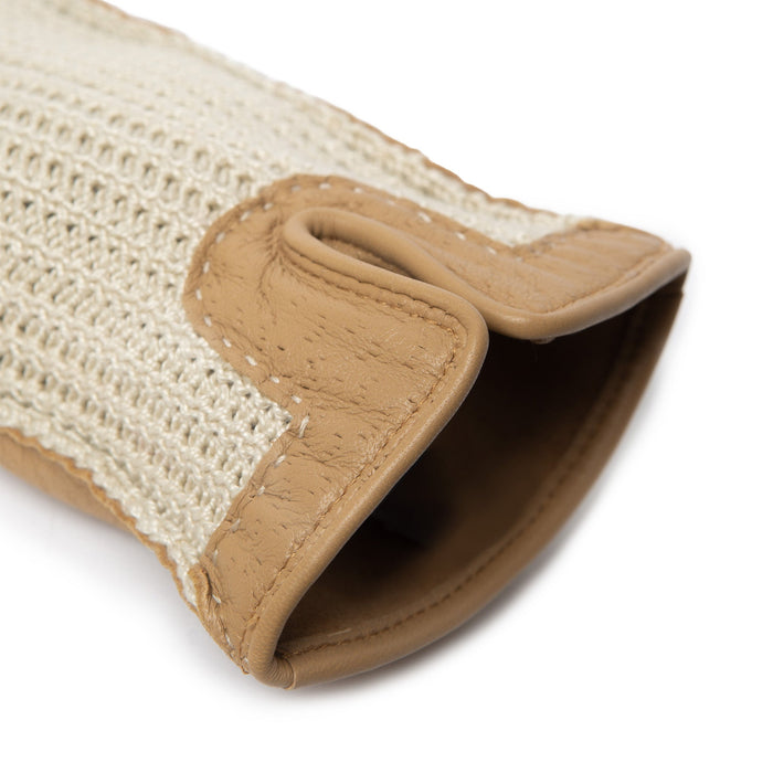 Women's Handsewn Crochet Back Imitation Peccary Leather Driving Gloves in Toffee