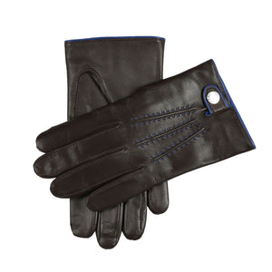 Men’s Three-Point Cashmere-Lined Leather Gloves with Colour Contrast Details