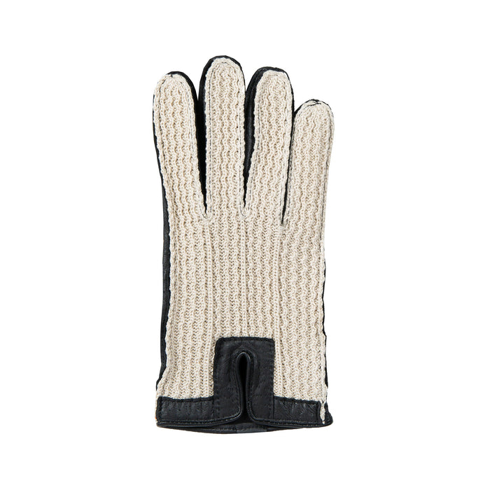 Men’s Crochet-Back Imitation Peccary Leather Driving Gloves in Black right glove