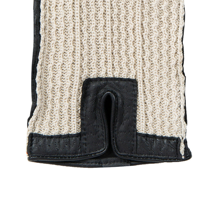 Men’s Crochet-Back Imitation Peccary Leather Driving Gloves in Black right cuff