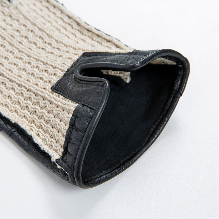 Men’s Crochet-Back Imitation Peccary Leather Driving Gloves in Black open cuff