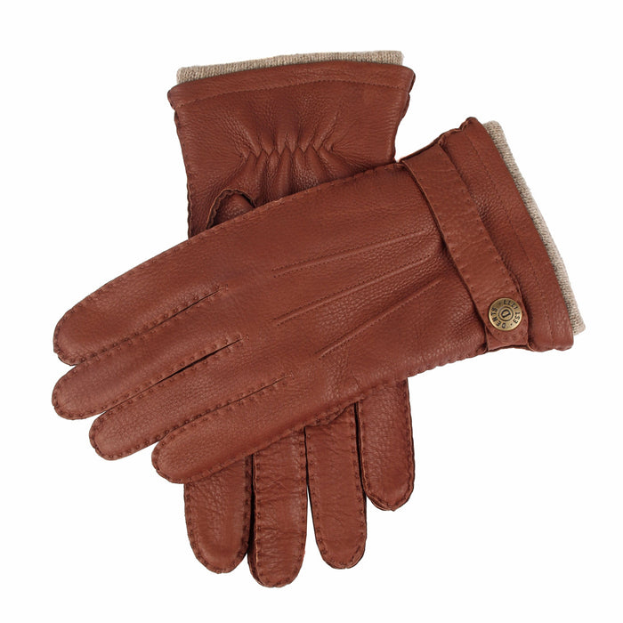 mens brown deerskin cashmere lined leather gloves Havana