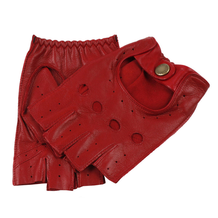 mens red fingerless driving gloves
