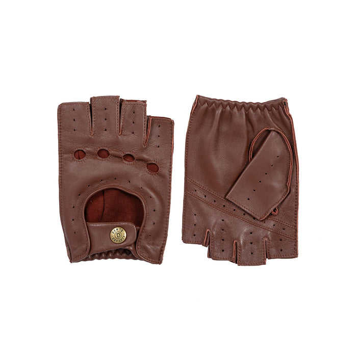 Men's Fingerless Leather Driving Gloves in English Tan side by side