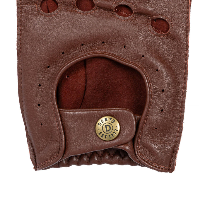 Men's Fingerless Leather Driving Gloves in English Tan right cuff