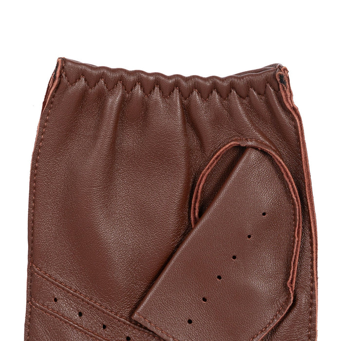 Men's Fingerless Leather Driving Gloves in English Tan left cuff