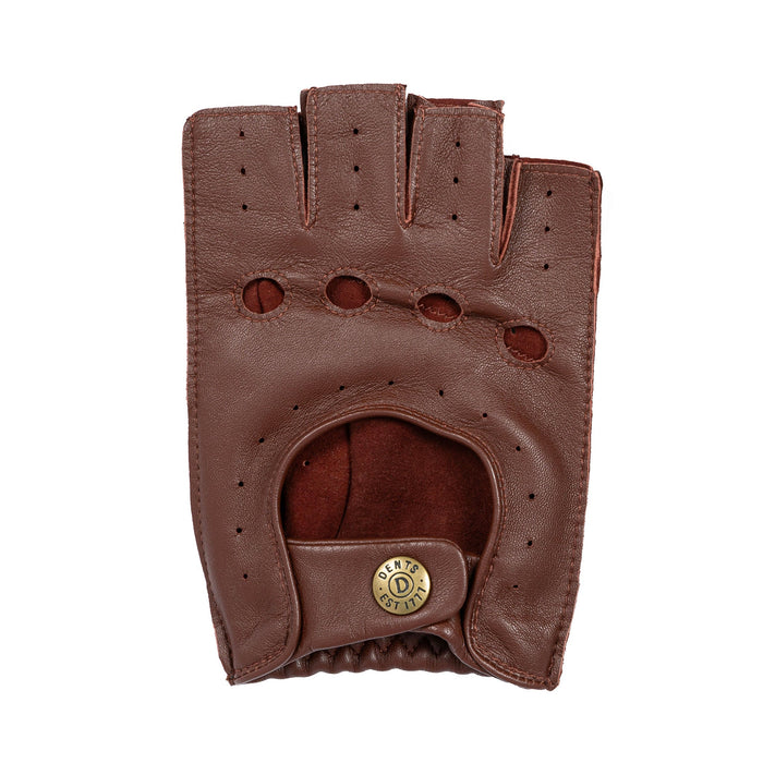 Men's Fingerless Leather Driving Gloves in English Tan right glove