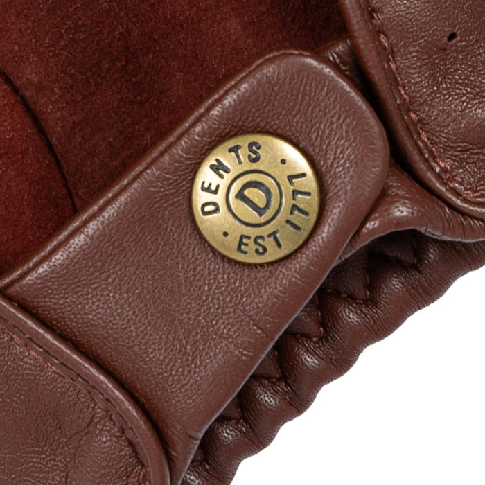 Men's Fingerless Leather Driving Gloves in English Tan stud