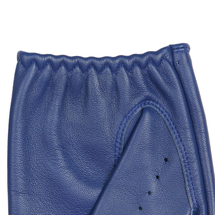 Men's Fingerless Leather Driving Gloves in Royal Blue left cuff