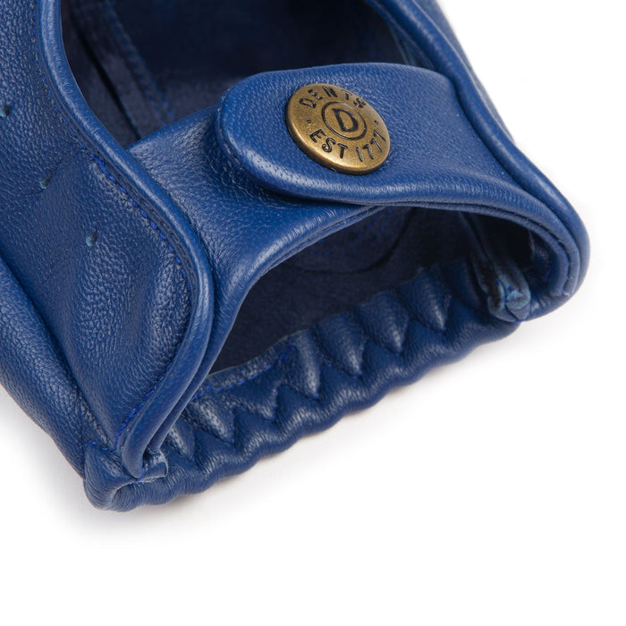 Men's Fingerless Leather Driving Gloves in Royal Blue open cuff