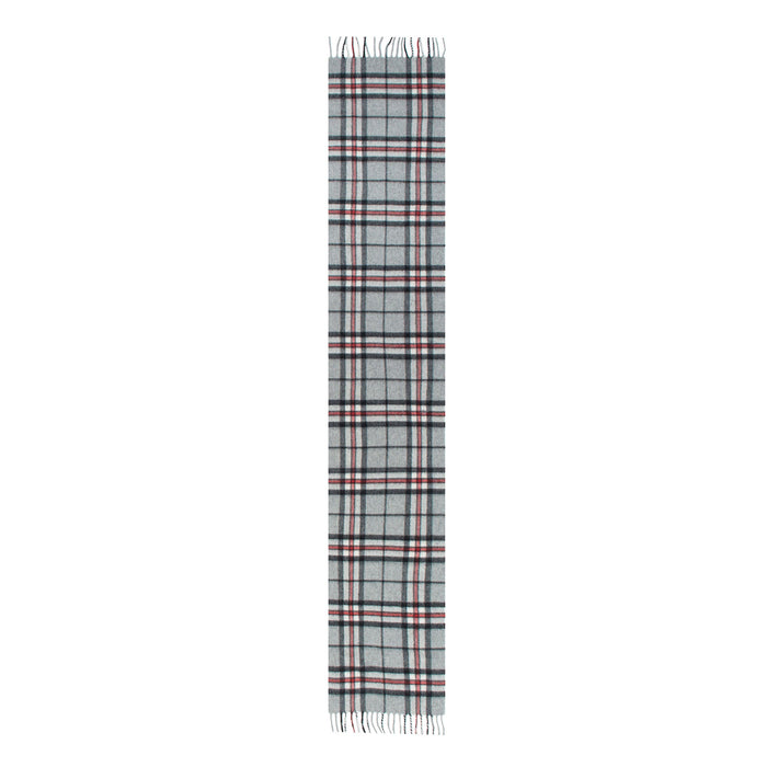 Men's Heritage Bold Check Cashmere Scarf with Tassels in Silver length