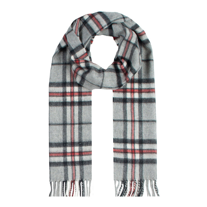 Men's Heritage Bold Check Cashmere Scarf with Tassels in Silver loop