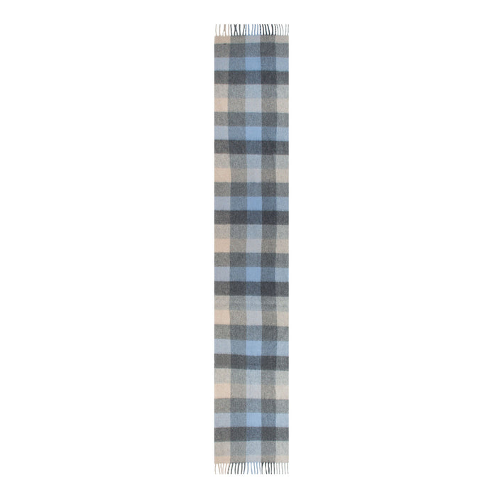 Men's Heritage Bold Check Cashmere Scarf with Tassels in Sky length