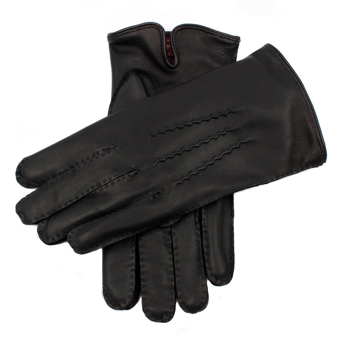 Men's Black and Pewter Heritage Handsewn Three Point Cashmere Lined Leather Gloves