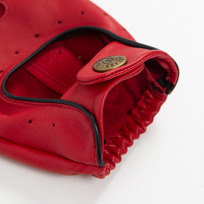 Men's leather driving gloves in berry/black