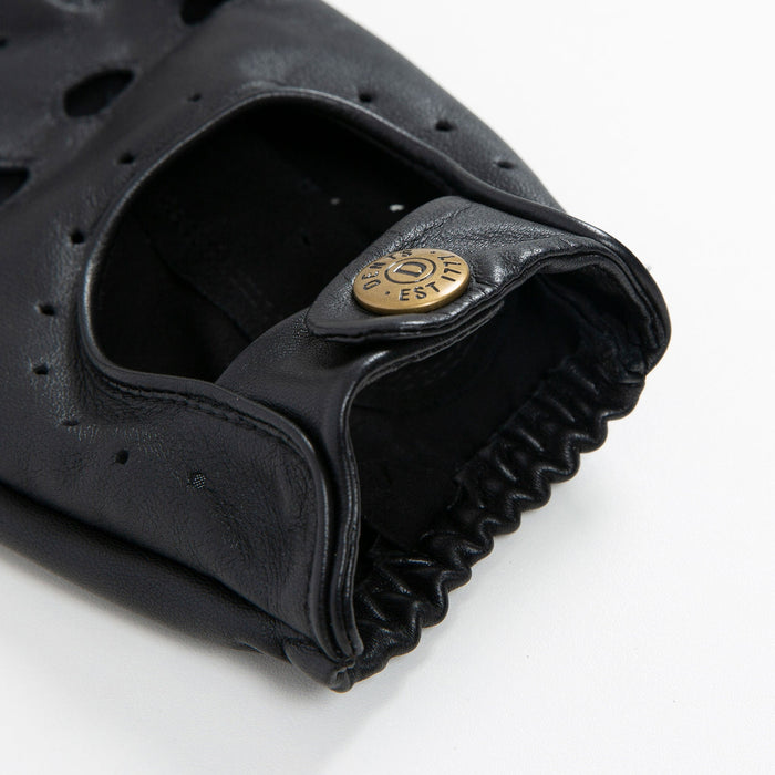 Men's leather driving gloves in Black open cuff