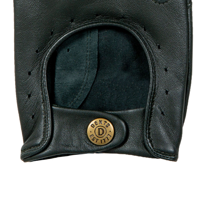 Men's leather driving gloves in British racing green right cuff
