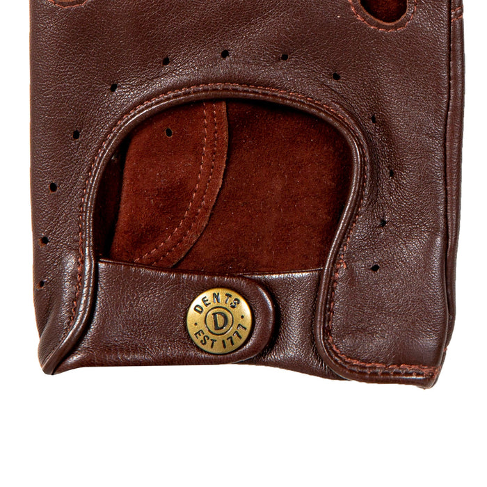 Men's leather driving gloves in English tan brown right cuff