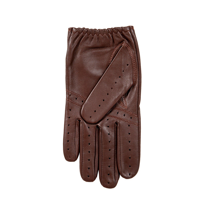 Men's leather driving gloves in English tan brown left