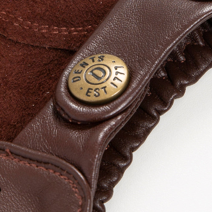 Men's leather driving gloves in English tan brown stud