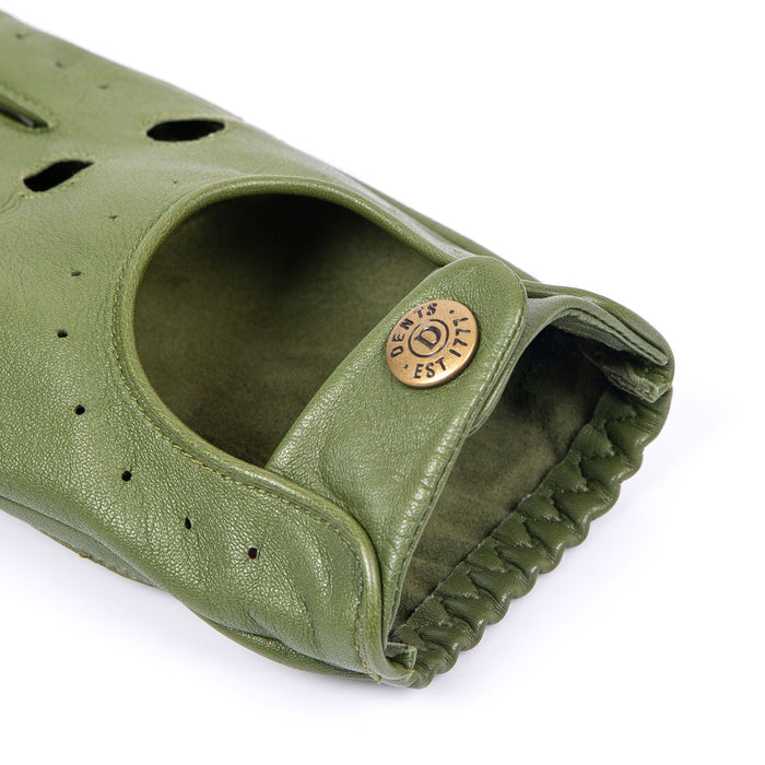 Men's leather driving gloves in lincoln green open cuff