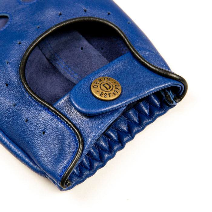 Men's leather driving gloves in royal blue/black