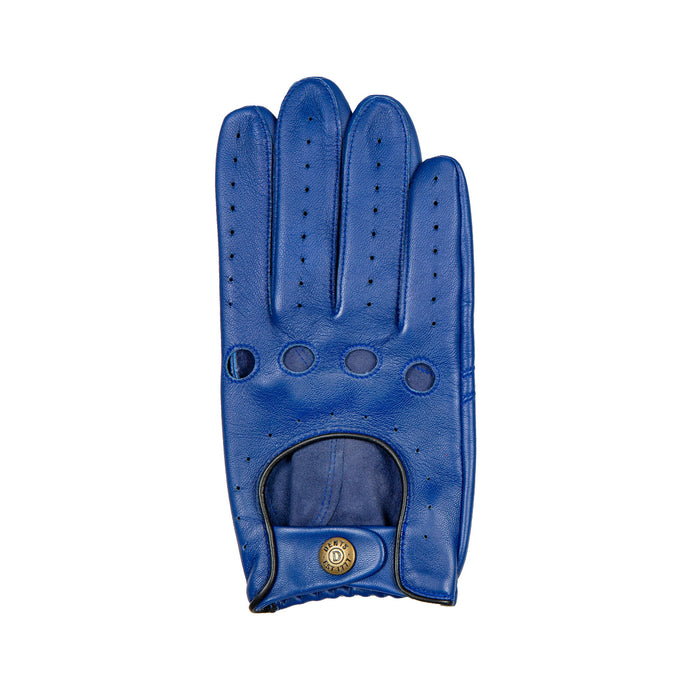 Men's leather driving gloves in royal blue/black