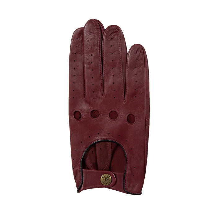 Men's leather driving gloves in Wine red with Black trim right glove
