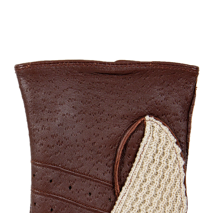 Men’s Crochet-Back Imitation Peccary Leather Driving Gloves in english tan left cuff