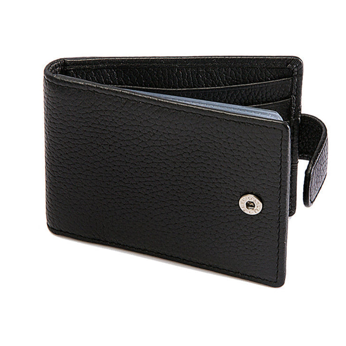 Men's Pebble Grain Leather Card Holder with RFID blocking and tab in black
