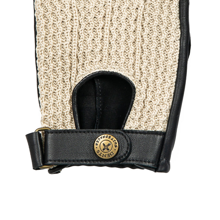 Men's the suited racer fingerless crochet gloves leather driving gloves black close up