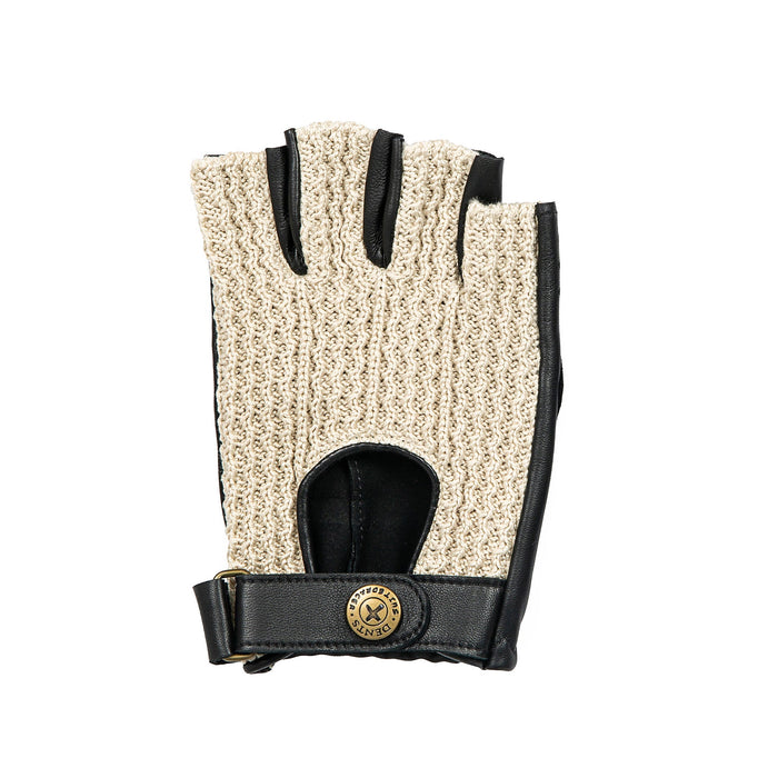 Men's the suited racer fingerless crochet gloves leather driving gloves black back of the glove