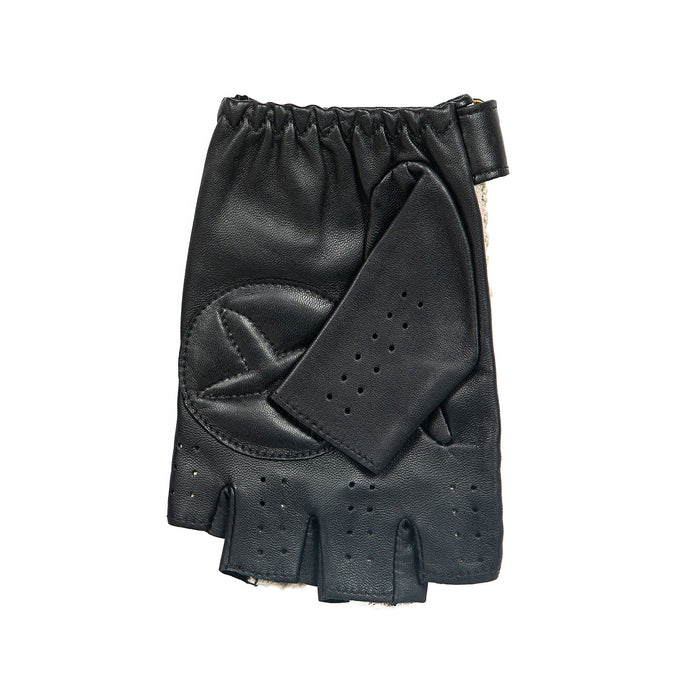 Men's the suited racer fingerless crochet gloves leather driving gloves black palm