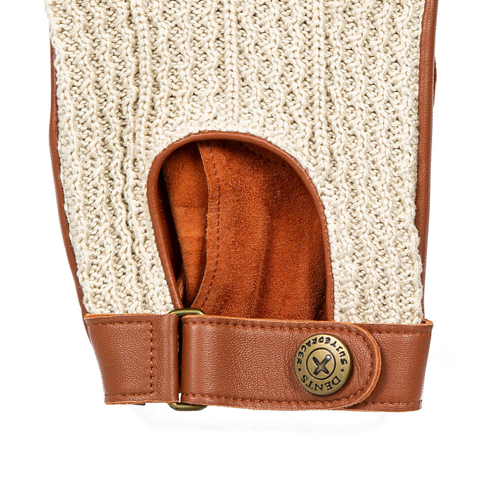 Men's the suited racer fingerless crochet gloves leather driving gloves english tan both sides close up