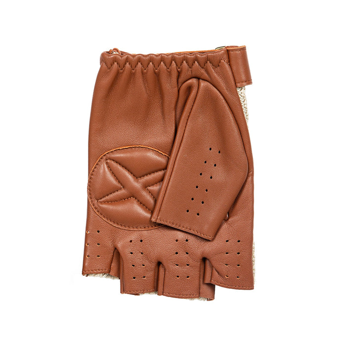 Men's the suited racer fingerless crochet gloves leather driving gloves english tan palm