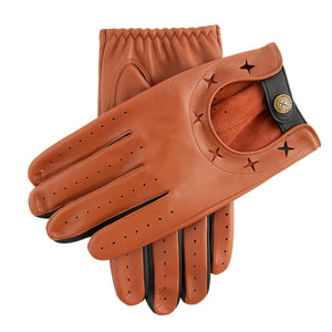 Men's The Suited Racer Two-Colour Leather Driving Gloves in tan