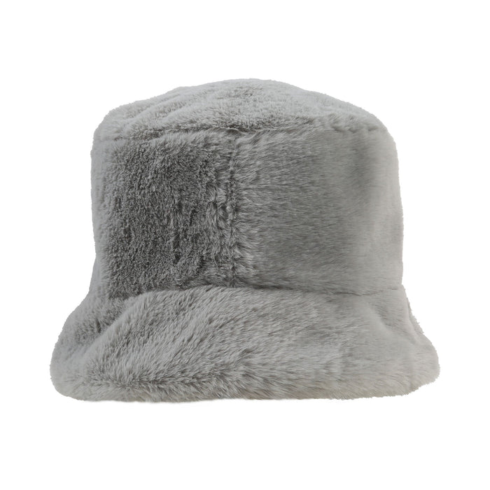 Women's faux fur bucket hat in dove grey