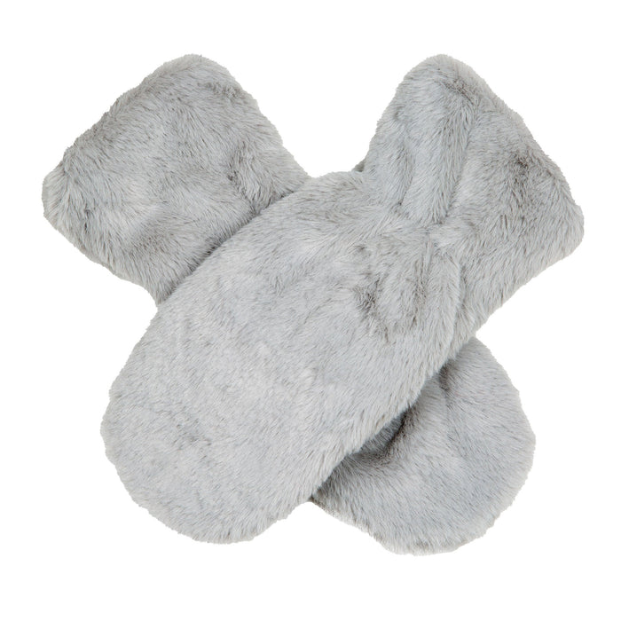 Women's faux fur mittens in dove - criss cross gloves