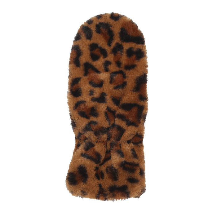 Women's faux fur mittens in tan animal - glove facing up