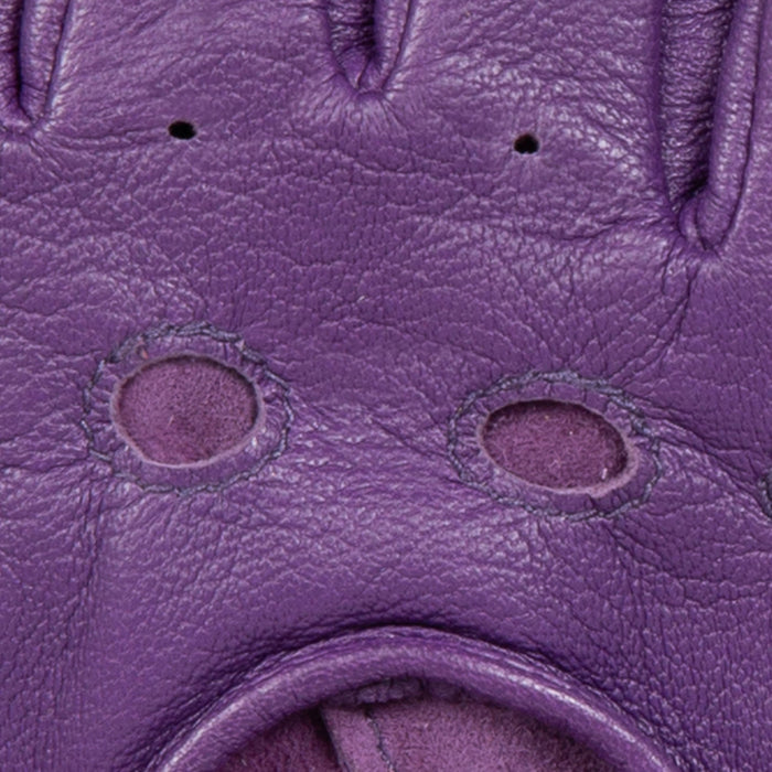 Women's Fingerless Leather Driving Gloves in Amethyst fingers
