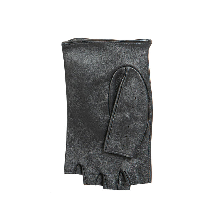 Women's Fingerless Leather Driving Gloves in Black left