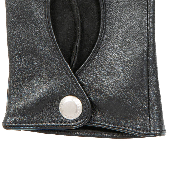 Women's Fingerless Leather Driving Gloves in Black right cuff
