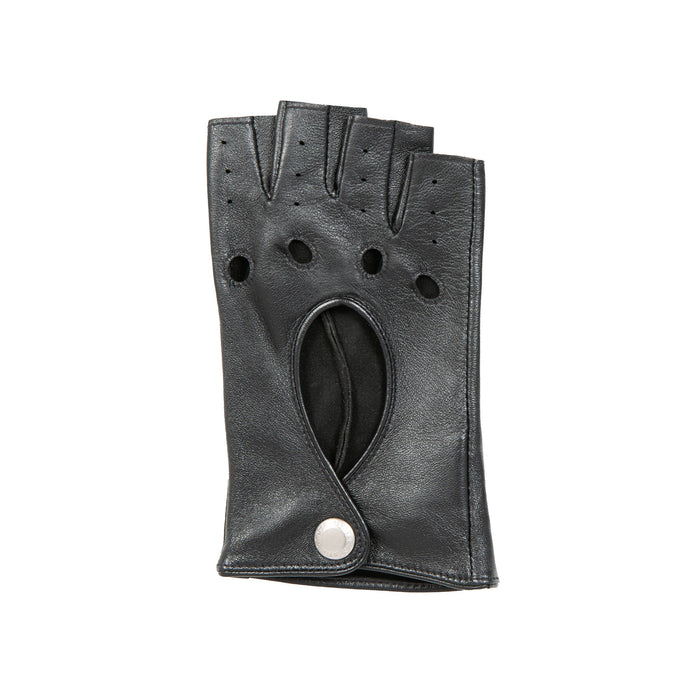 Women's Fingerless Leather Driving Gloves in Black right