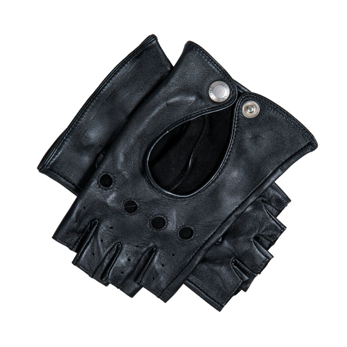 Women's Fingerless Leather Driving Gloves in Black
