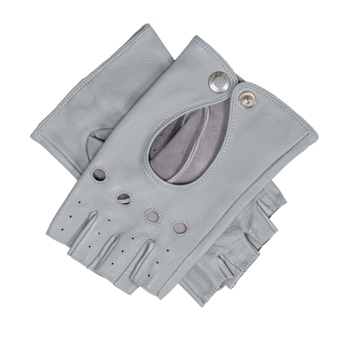 Women's Fingerless Leather Driving Gloves in Dove Grey
