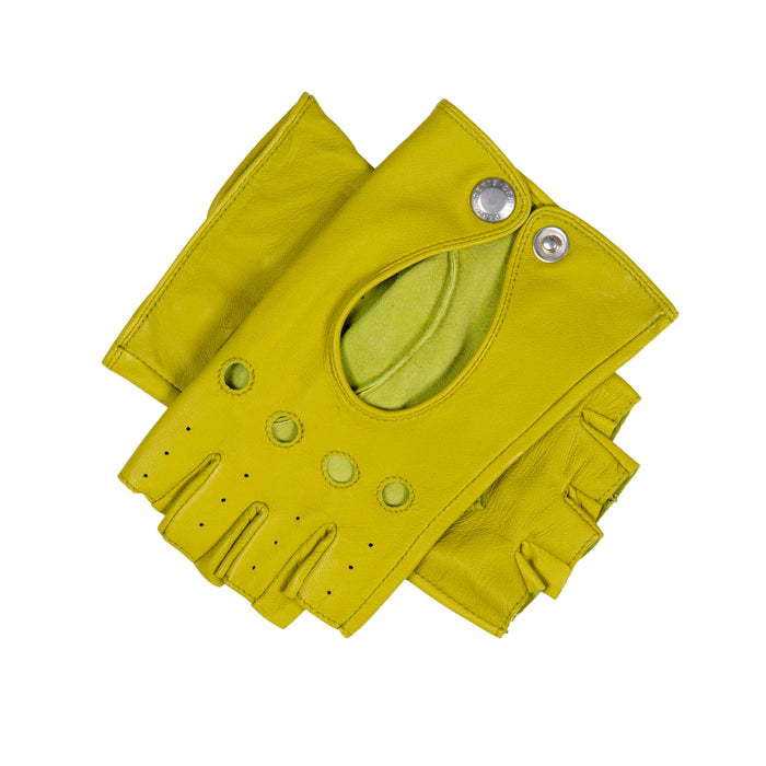 Women's Fingerless Leather Driving Gloves in Lime 