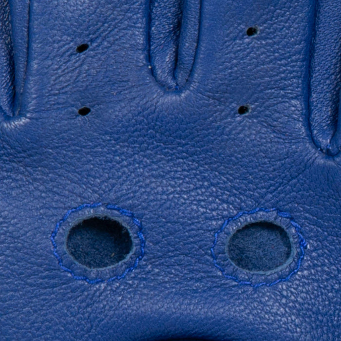 Women's Fingerless Leather Driving Gloves in Marine fingers