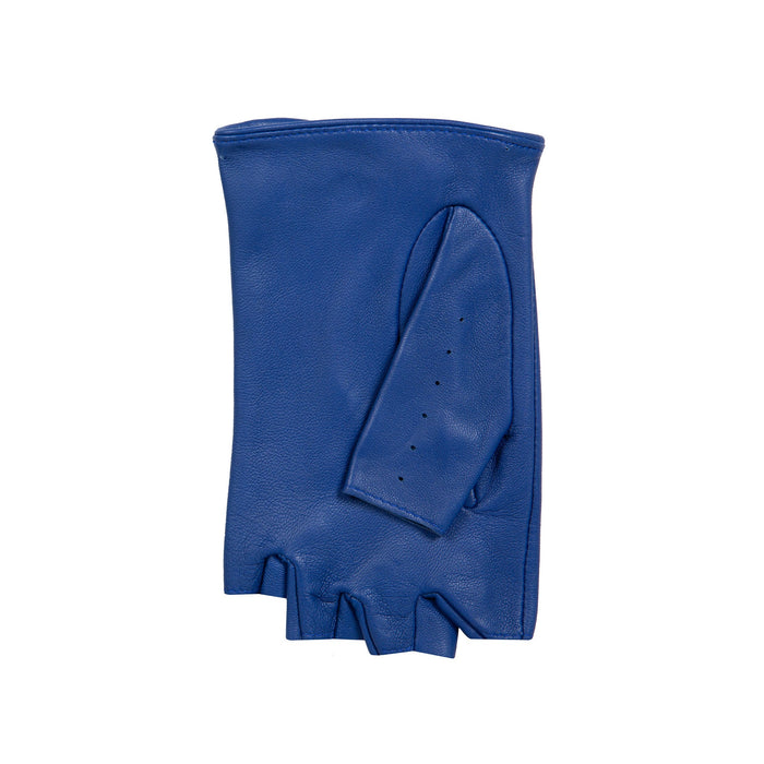 Women's Fingerless Leather Driving Gloves in Marine left
