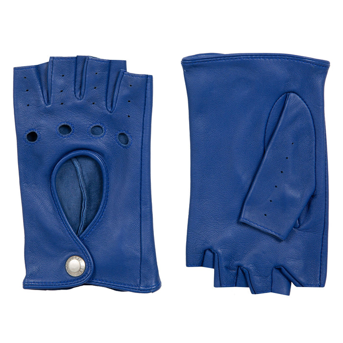 Women's Fingerless Leather Driving Gloves in Marine side