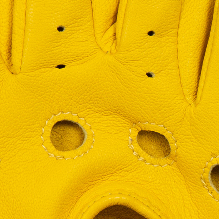 Women's Fingerless Leather Driving Gloves in Yellow fingers